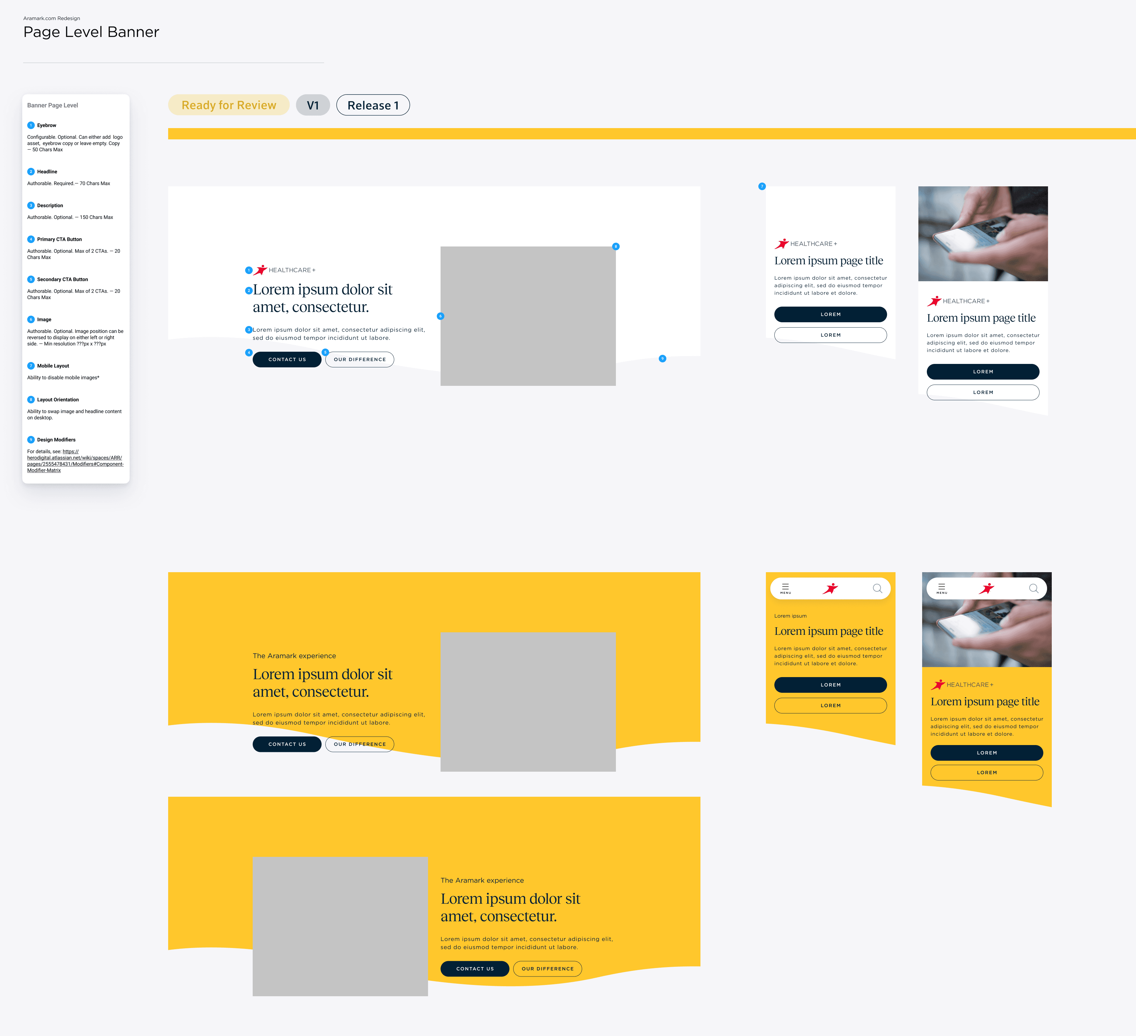 Aramark page level banner component
